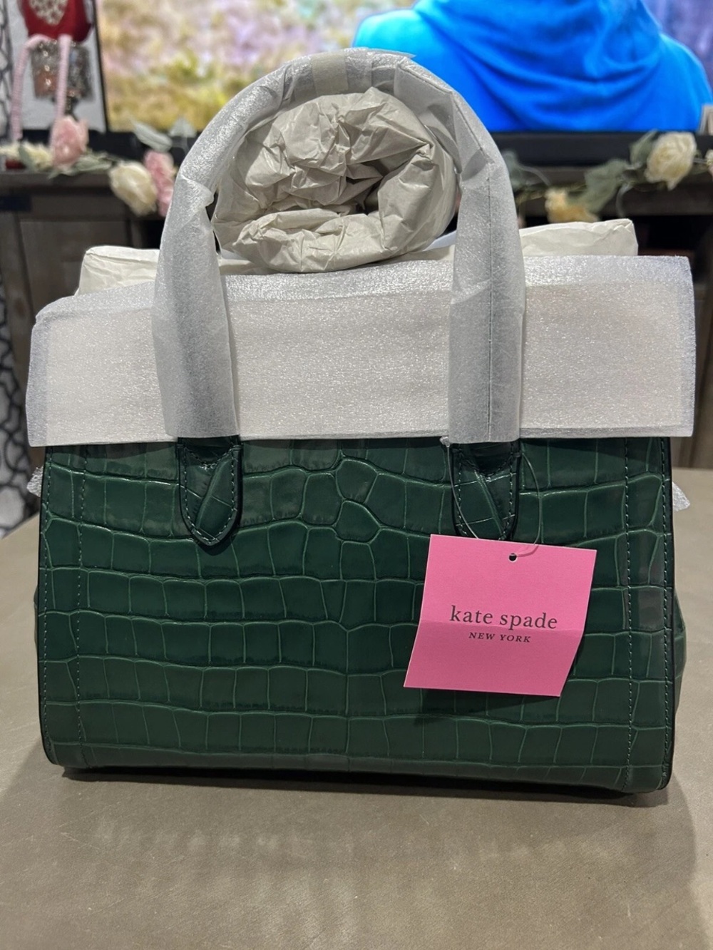 kate spade Knot-Croc-Embossed Leather Satchel with Tassel - Picture 10 of 14